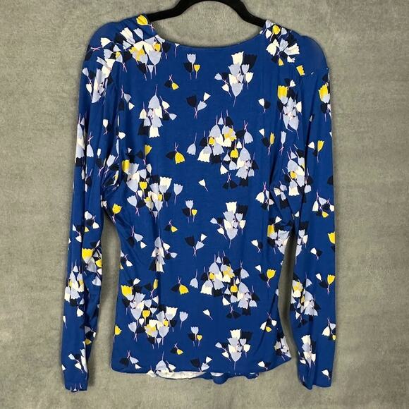 Boden Top Womens 14 Blue Floral Long Sleeve Faux Wrap Jersey Preppy Career - Picture 5 of 12